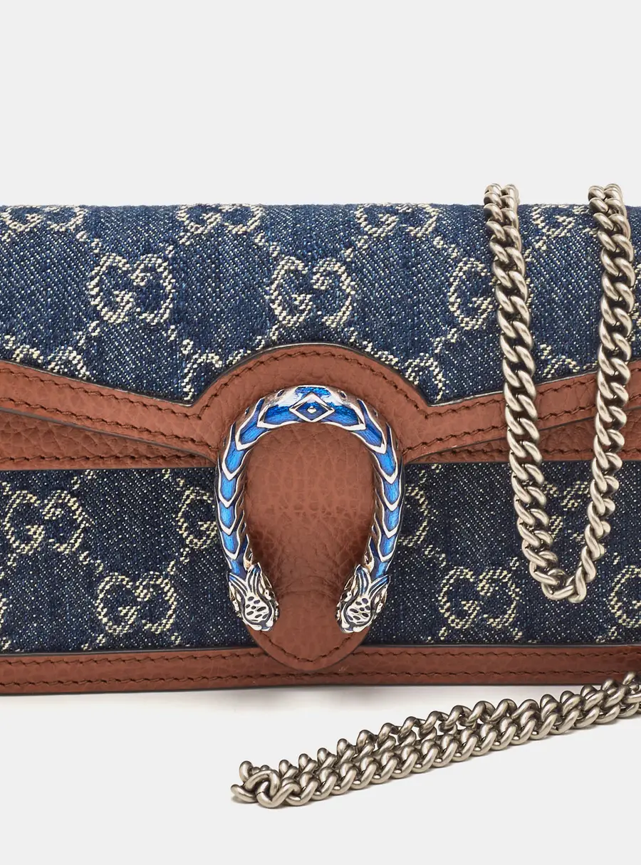 Gucci Dionysus Super Mini Navy Blue/Brown GG Denim and Leather Shoulder Bag
