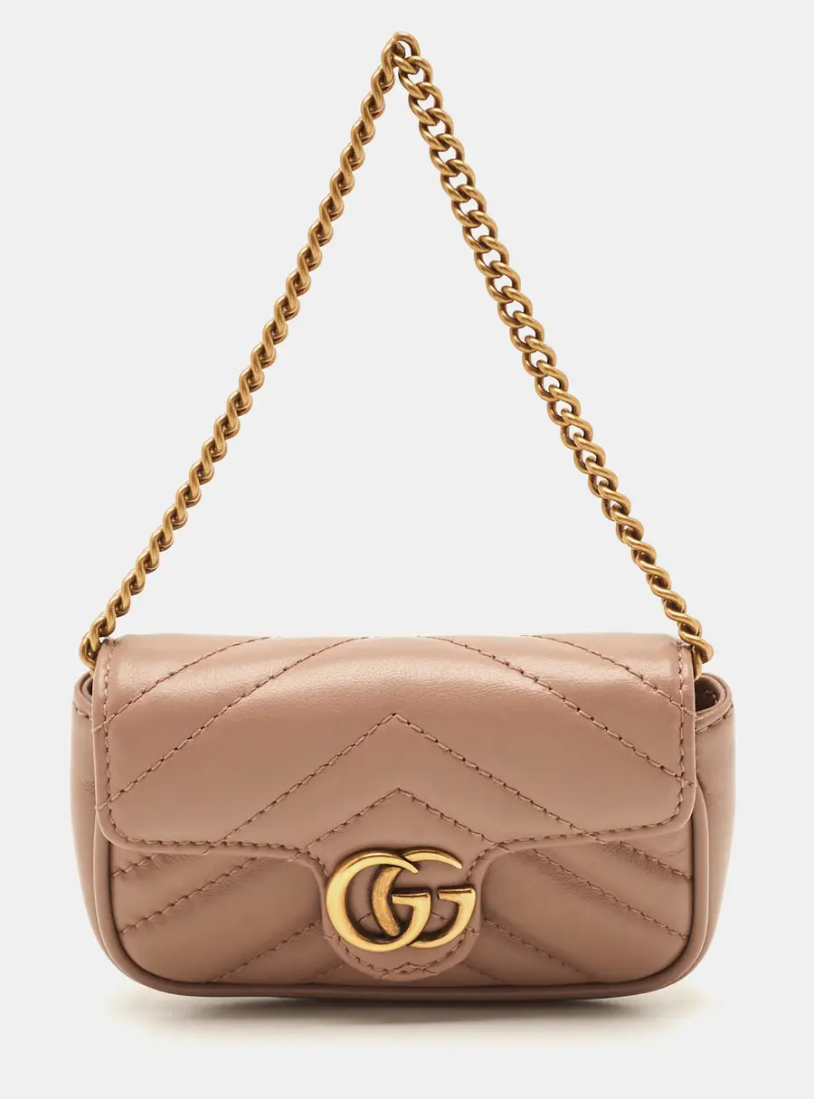 Gucci GG Marmont Beige Matelass&eacute; Leather Coin Purse with Chain