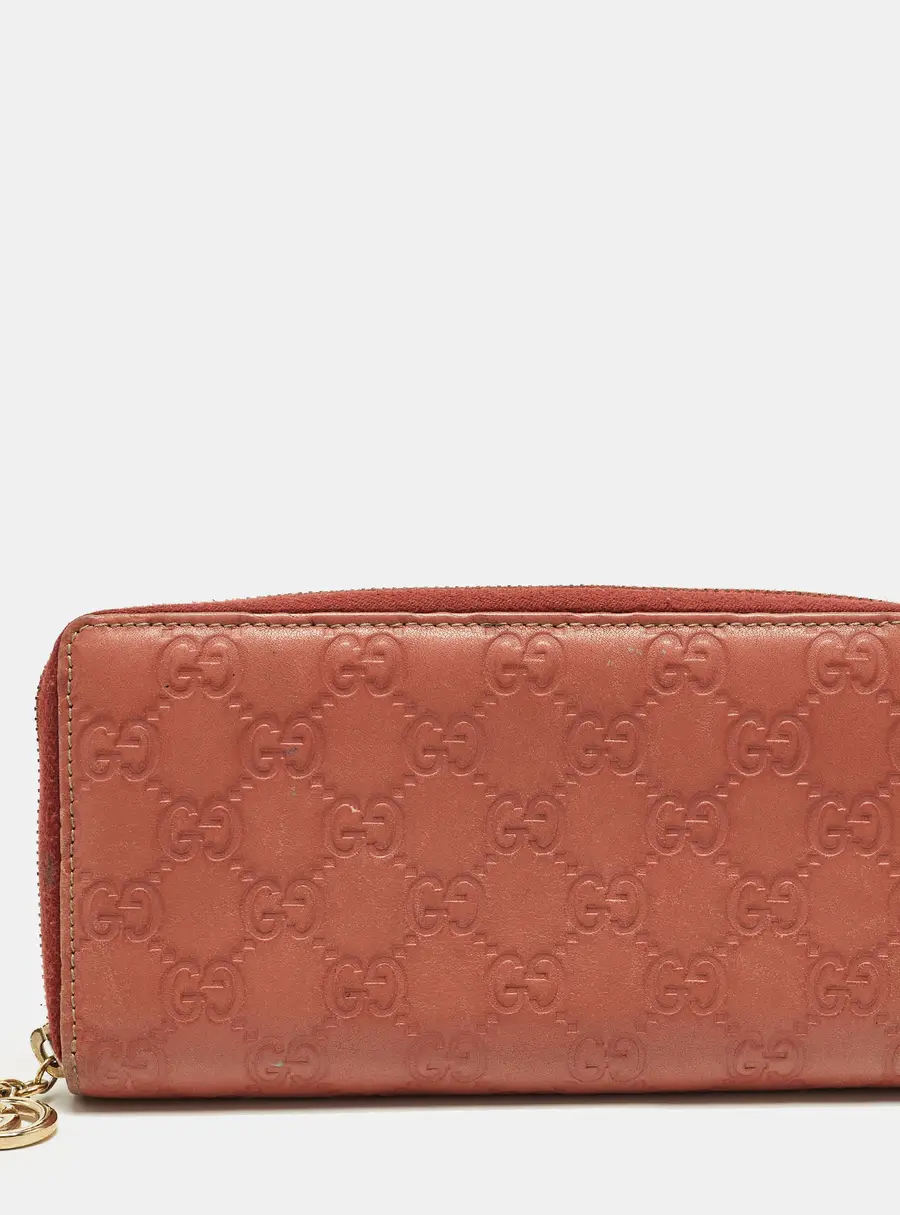 Gucci Peach Guccissima Leather Zip Around Wallet