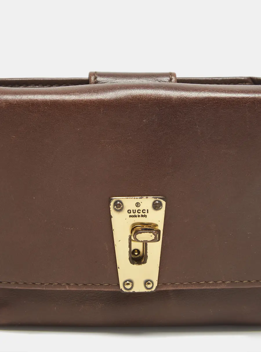 Gucci Turnlock Flap Brown Leather French Wallet