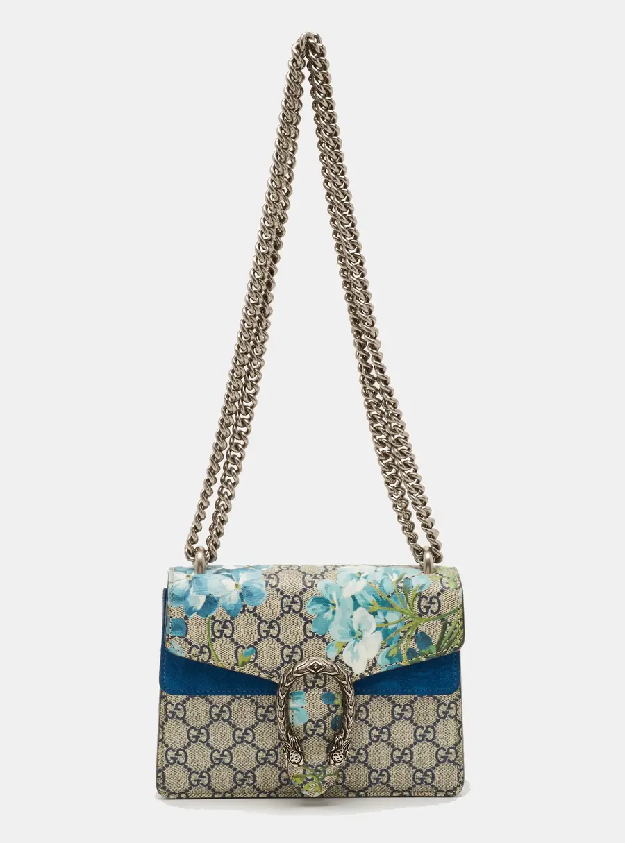 Gucci Dionysus Mini Blue GG Supreme Blooms Canvas and Suede Bag
