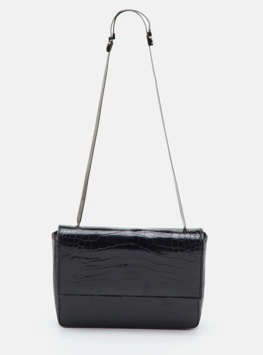 Gucci Black Croc Embossed Leather Vintage Flap Shoulder Bag