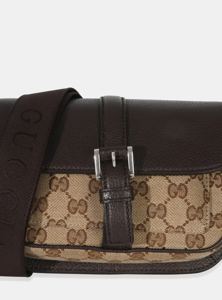 Gucci Beige Ebony GG Supreme Canvas Mini Buckle Crossbody Bag