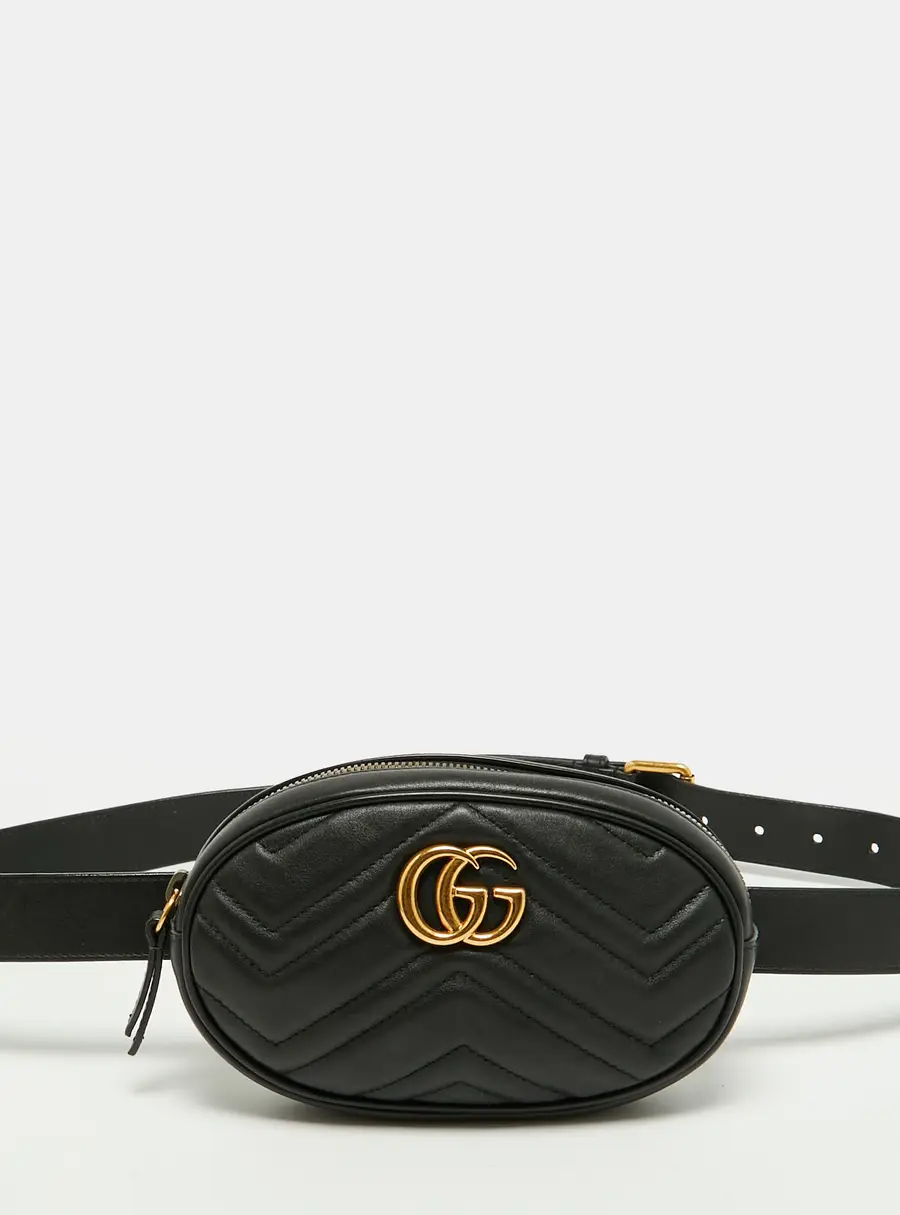 Gucci GG Marmont Black Matelass&eacute; Leather Belt Bag