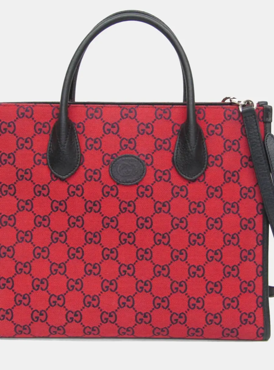 Gucci Interlocking G Small Black, Red GG Canvas Leather Shoulder Bag
