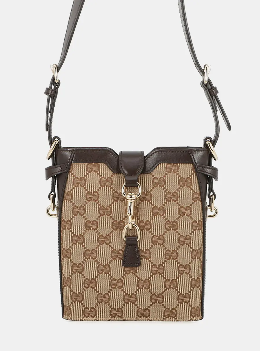 Gucci Jackie Mini Beige Brown GG Canvas Leather Crossbody Bag