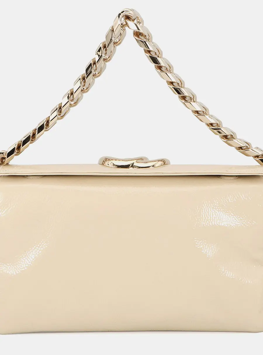 Gucci Double G Chain Shoulder Bag Ivory Patent Leather Shoulder Bag