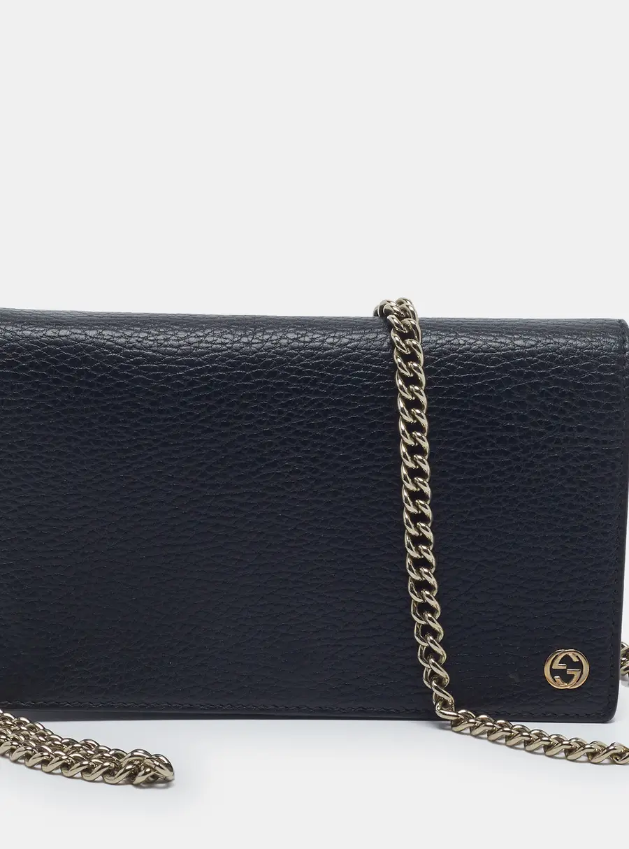 Gucci Betty Black Leather Wallet on Chain