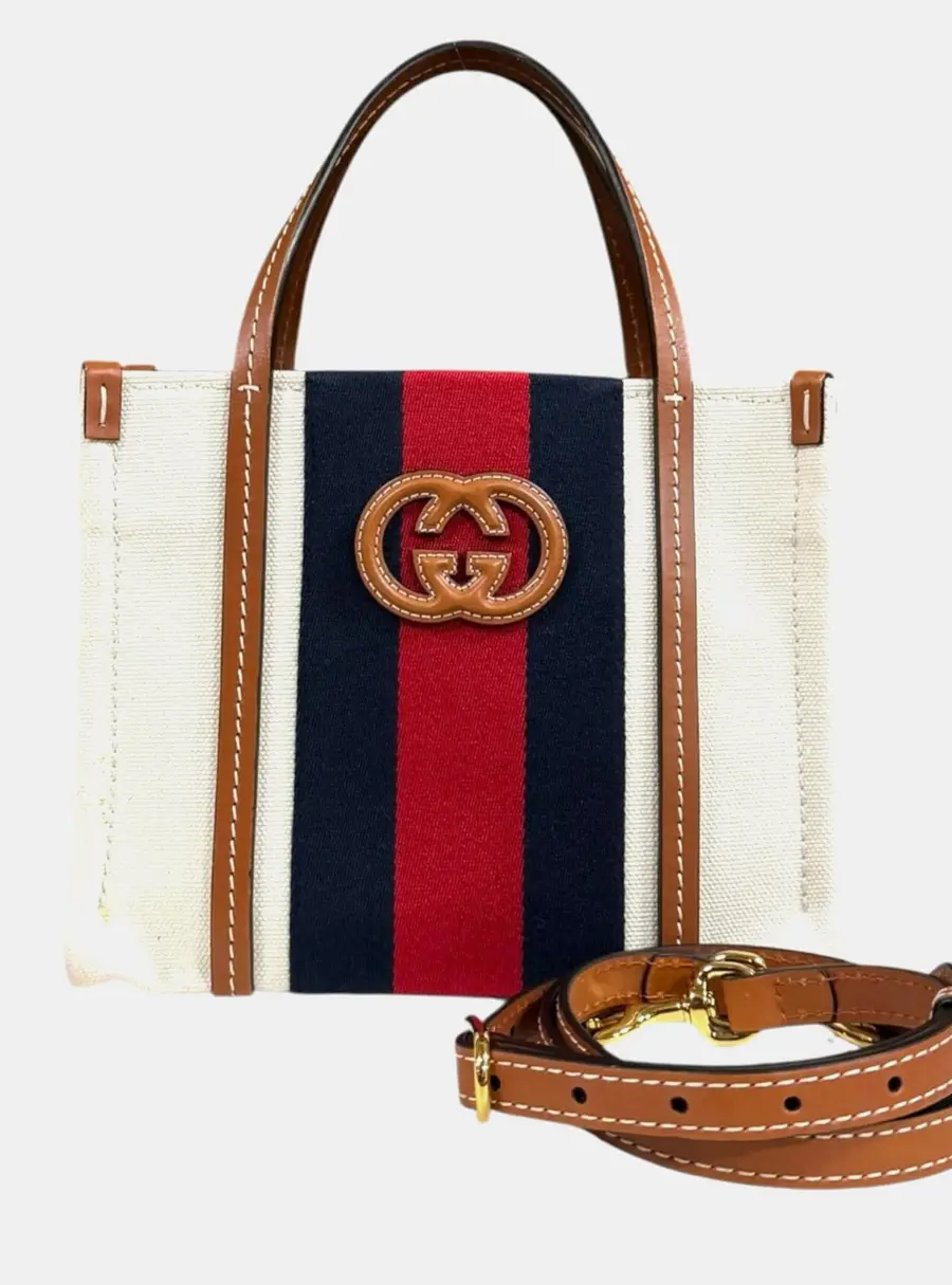 Gucci Interlocking G Mini White Canvas Tote Bag
