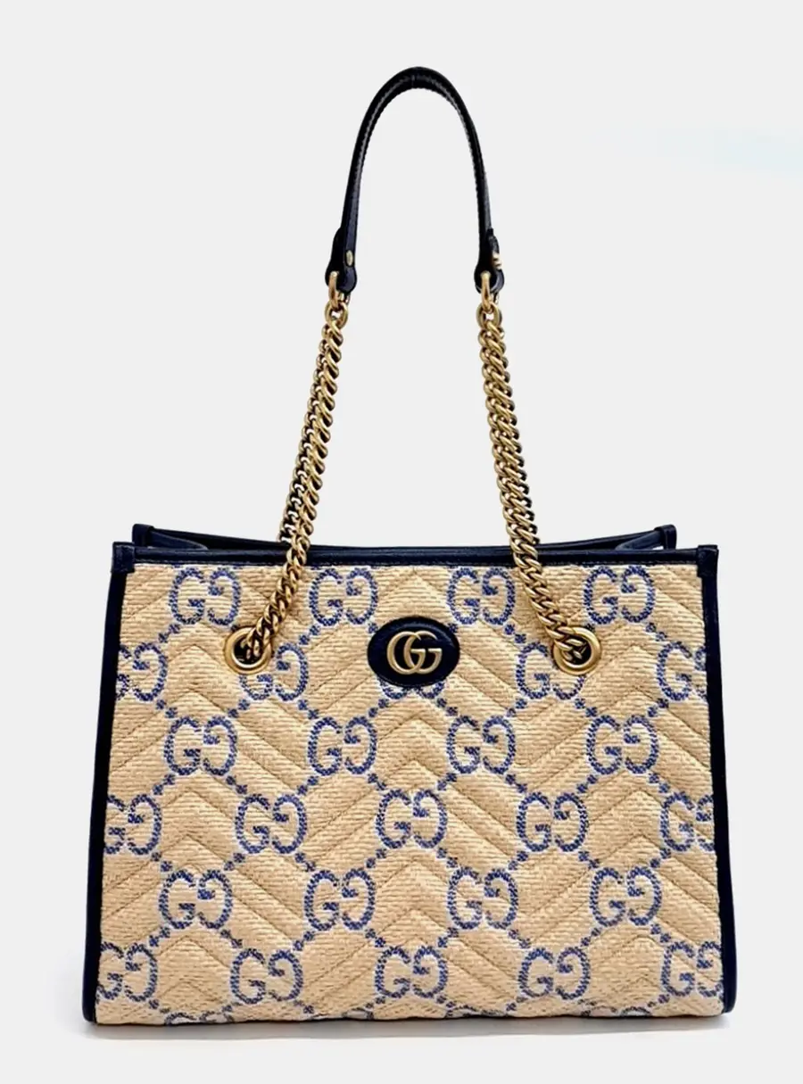 Gucci Multicolor Raffia Marmont Matelassé Tote Bag