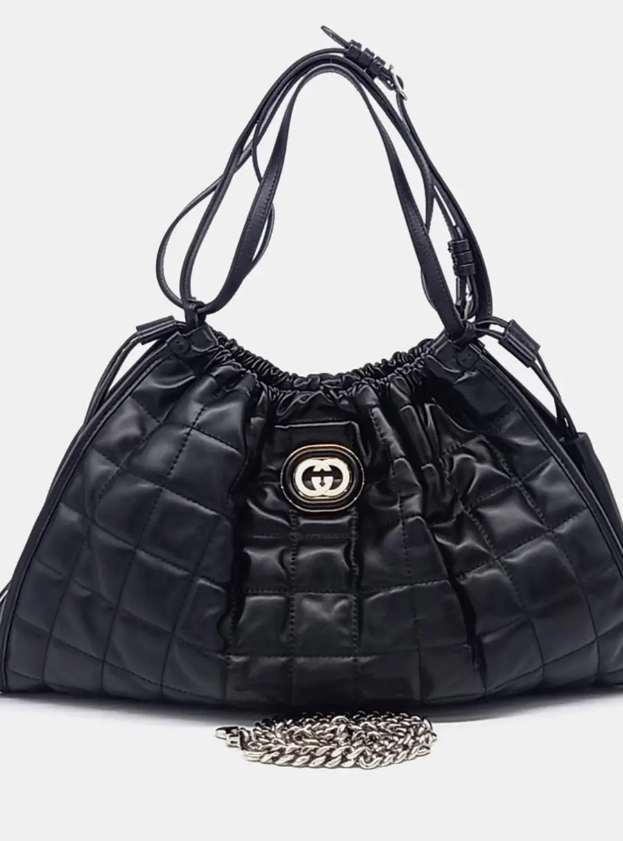 Gucci Black Leather Deco Medium Tote Bag (746210)