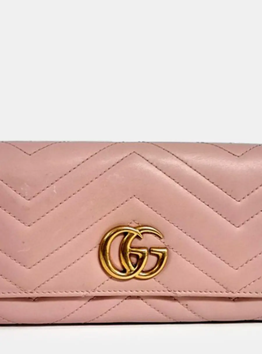 Gucci GG Marmont Continental Wallet Pink Matelasse Leather Wallet