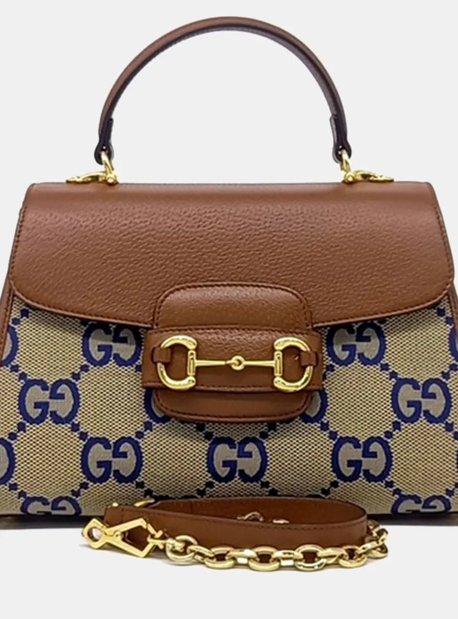 Gucci Beige Brown Canvas and Leather Horsebit 1955 Tote and Shoulder Bag (702049)