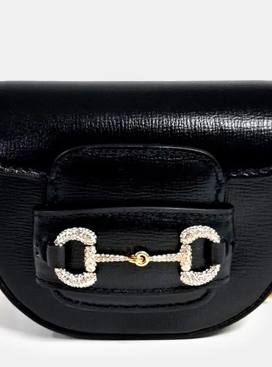 Gucci Black Leather Horsebit 1955 Round Belt Bag (764504)