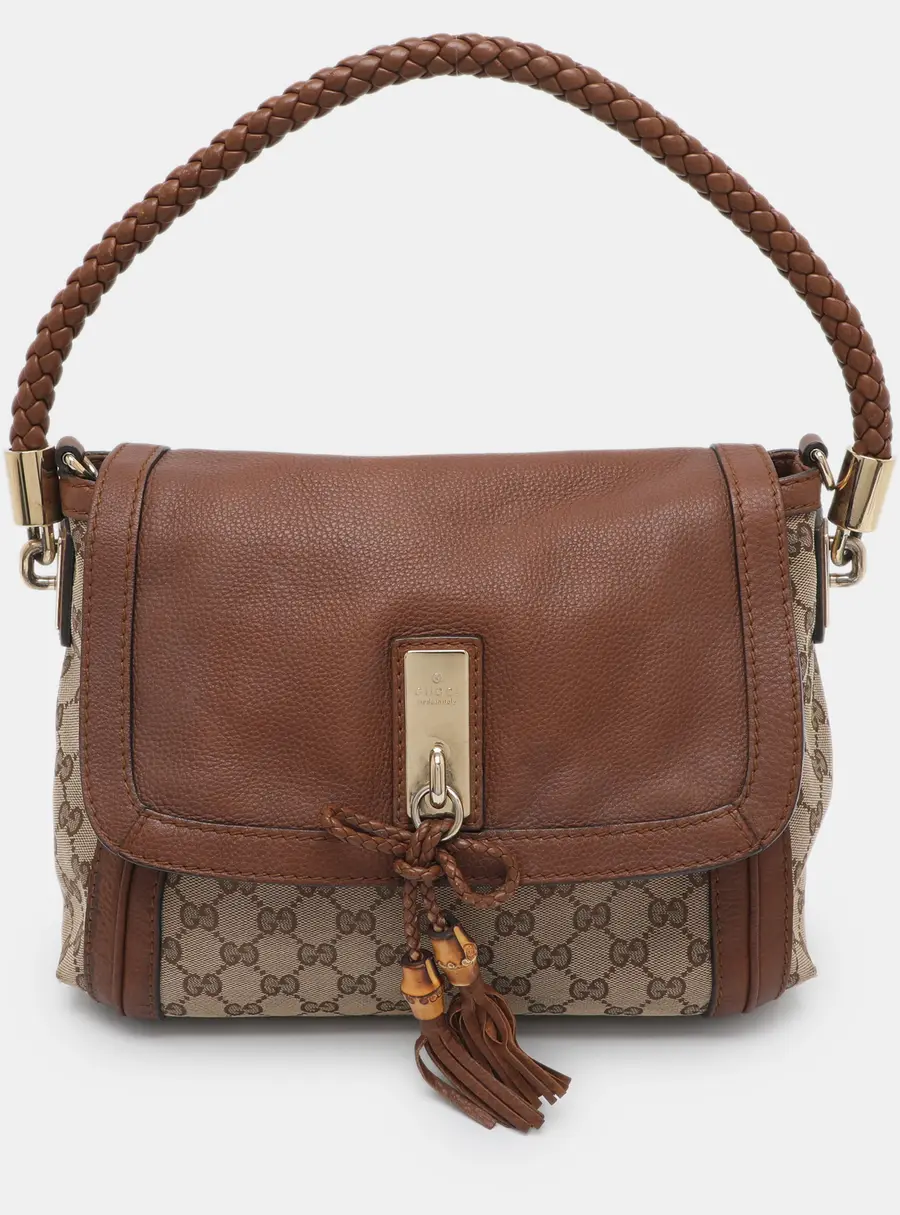 Gucci Bella Beige/Brown GG Canvas and Leather Flap Bag