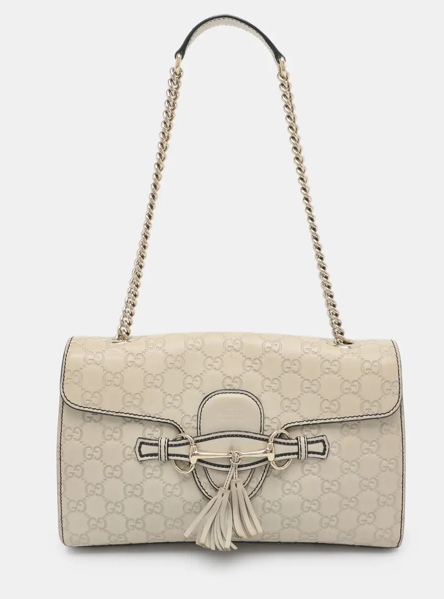 Gucci Emily Medium Light Beige Guccissima Leather Chain Shoulder Bag