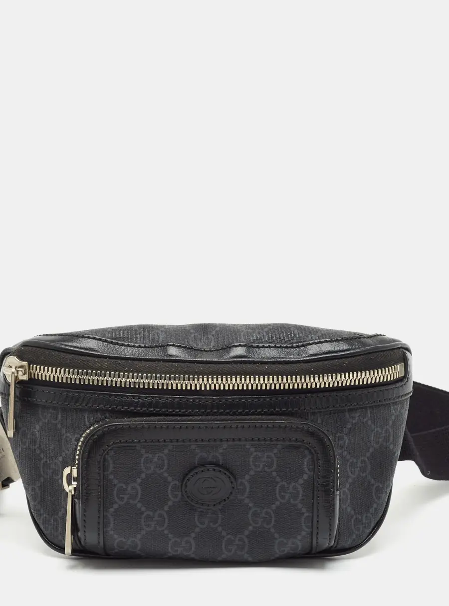 Gucci Black GG Supreme Canvas and Leather Belt Bag