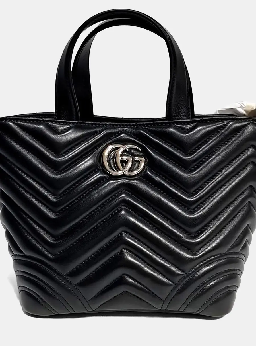 Gucci Marmont Small Black Leather Top Handle Bag