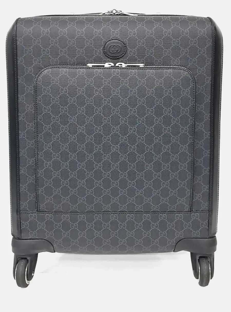 Gucci GG Supreme Carry-On Suitcase Grey Coated Canvas Leather Travel Bag