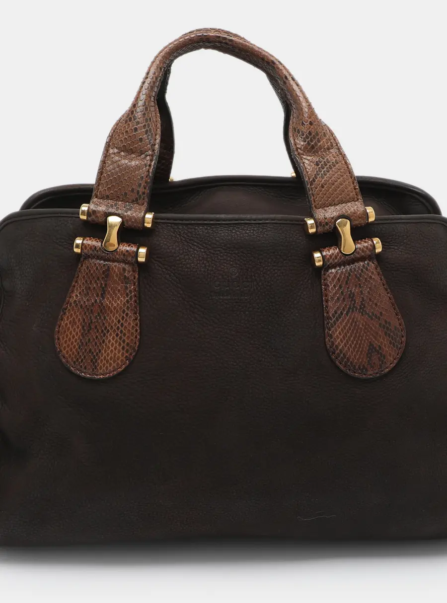 Gucci Twice Brown Suede and Python Satchel
