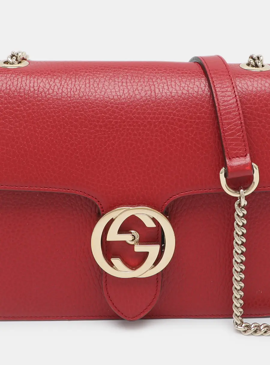 Gucci Dollar Interlocking G Small Red Leather Shoulder Bag