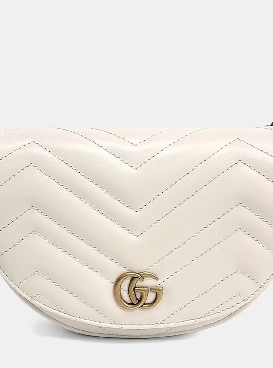 Gucci Cream Leather Gucci Marmont Matrasse Chain Crossbody Bag (746431)