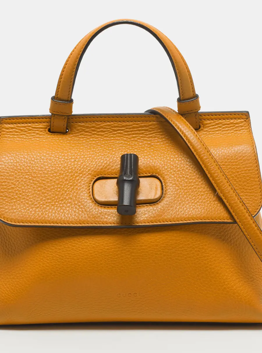 Gucci Bamboo Daily Small Tangerine Leather Top Handle Bag