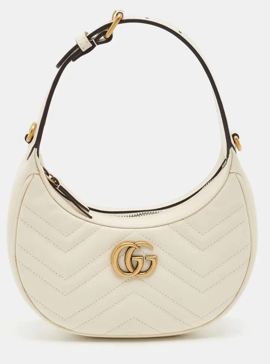 Gucci GG Marmont Small White Matelass&eacute; Leather Hobo