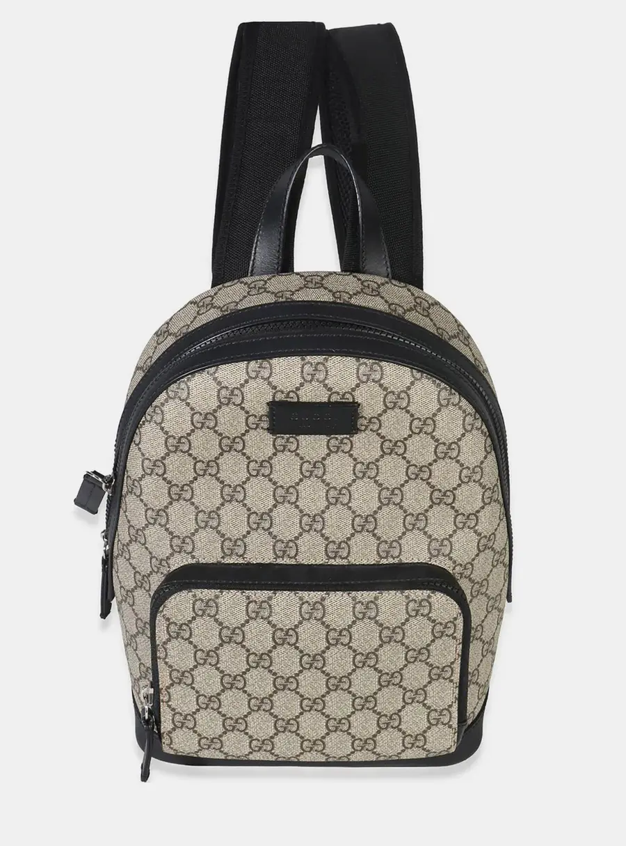 Gucci Eden Small Beige Ebony GG Supreme Canvas Calfskin Leather Backpack Bag