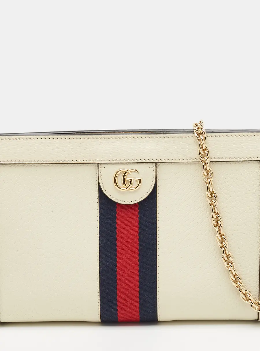 Gucci Ophidia Off White Leather Web Chain Bag