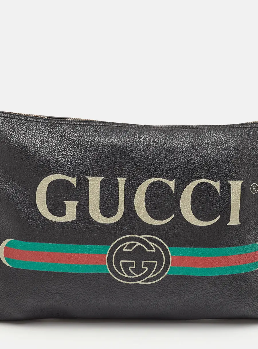 Gucci Logo Portfolio Black Leather Pouch