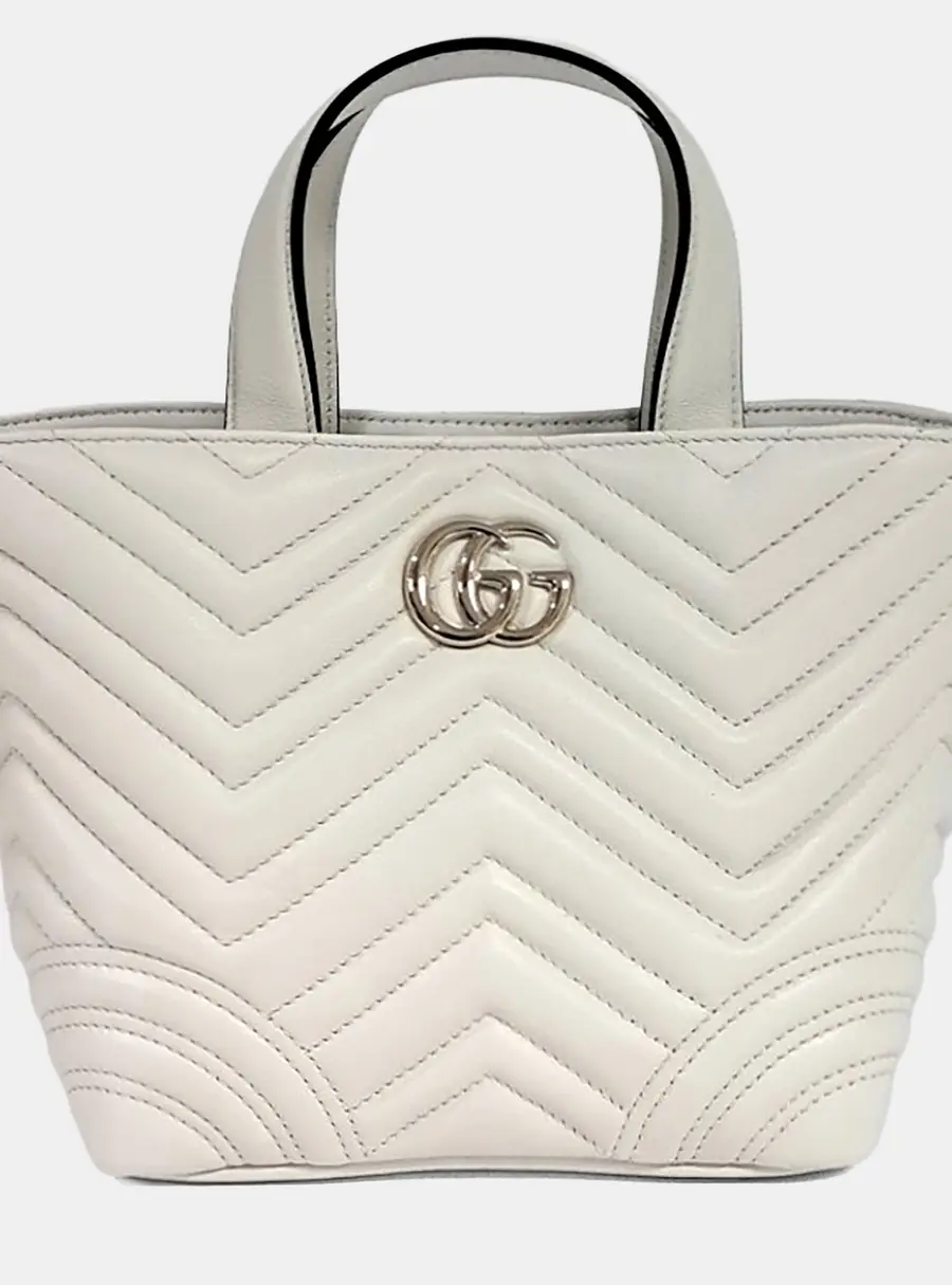 Gucci GG Marmont Small White Leather Tote Bag