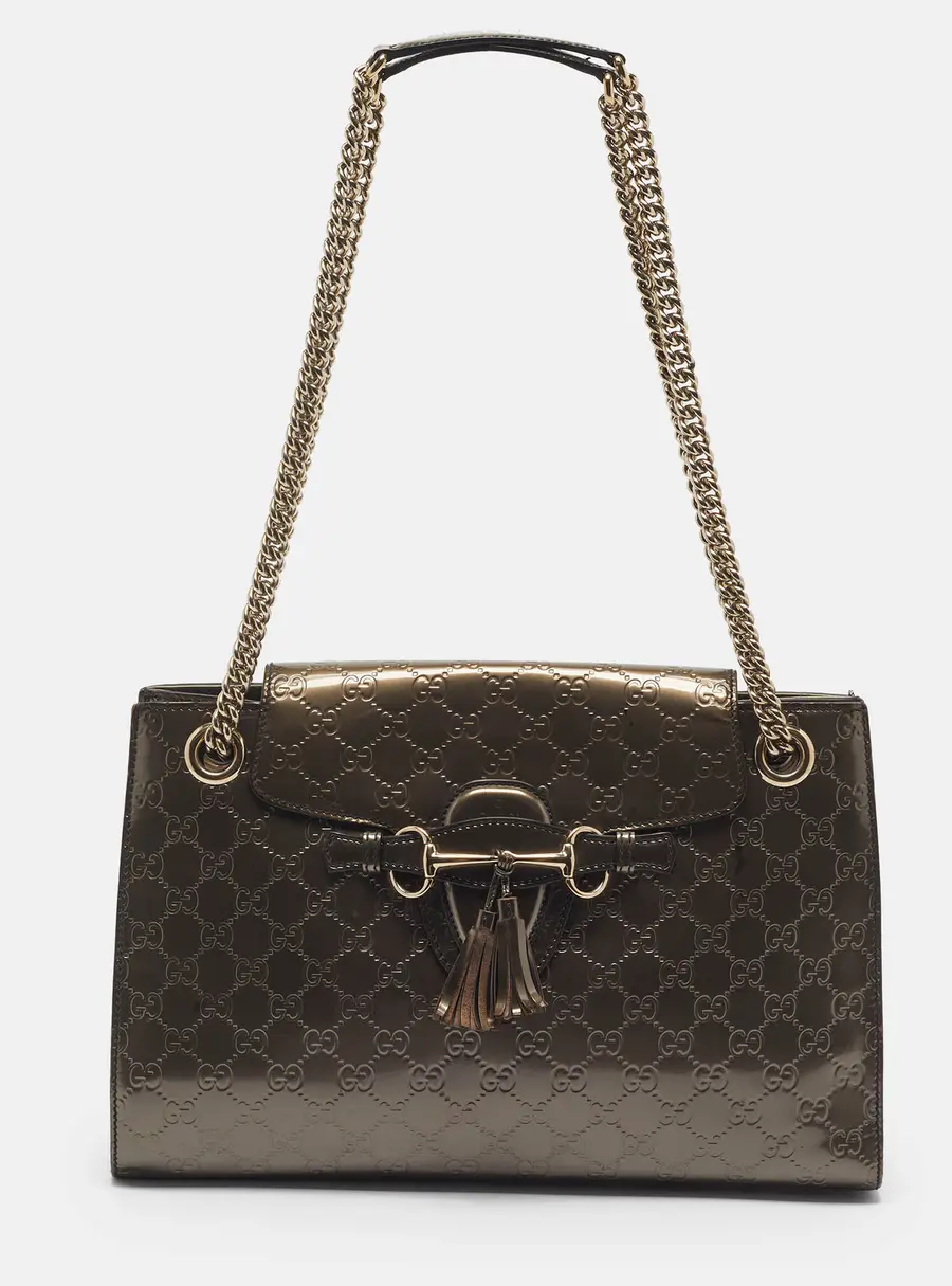 Gucci Emily Chain Large Metallic Guccissima Patent Leather Shoulder Bag