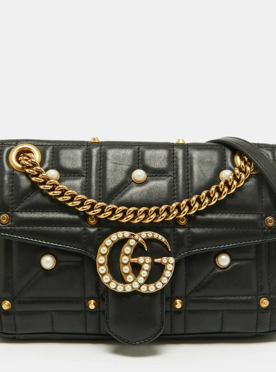 Gucci GG Marmont Pearly Small Black Matelassé Leather Shoulder Bag