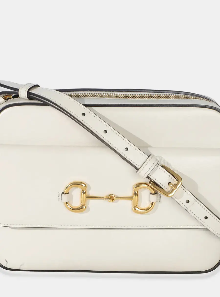 Gucci White Textured Calfskin Small Horsebit 1955 Shoulder Bag