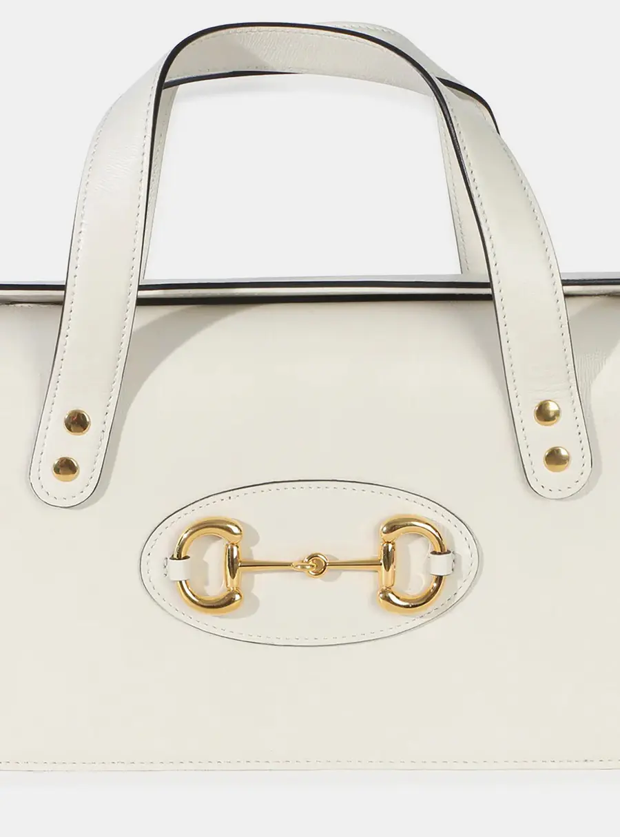 Gucci Mystic White Calfskin Small Horsebit 1955 Foldover Top Handle Bag