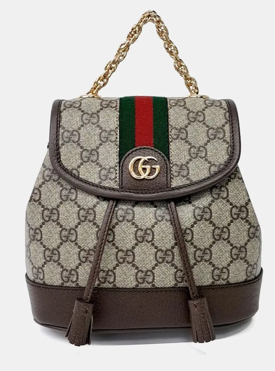 Gucci Ophidia Mini Beige Ebony GG Supreme Canvas and Brown Leather Backpack Bag
