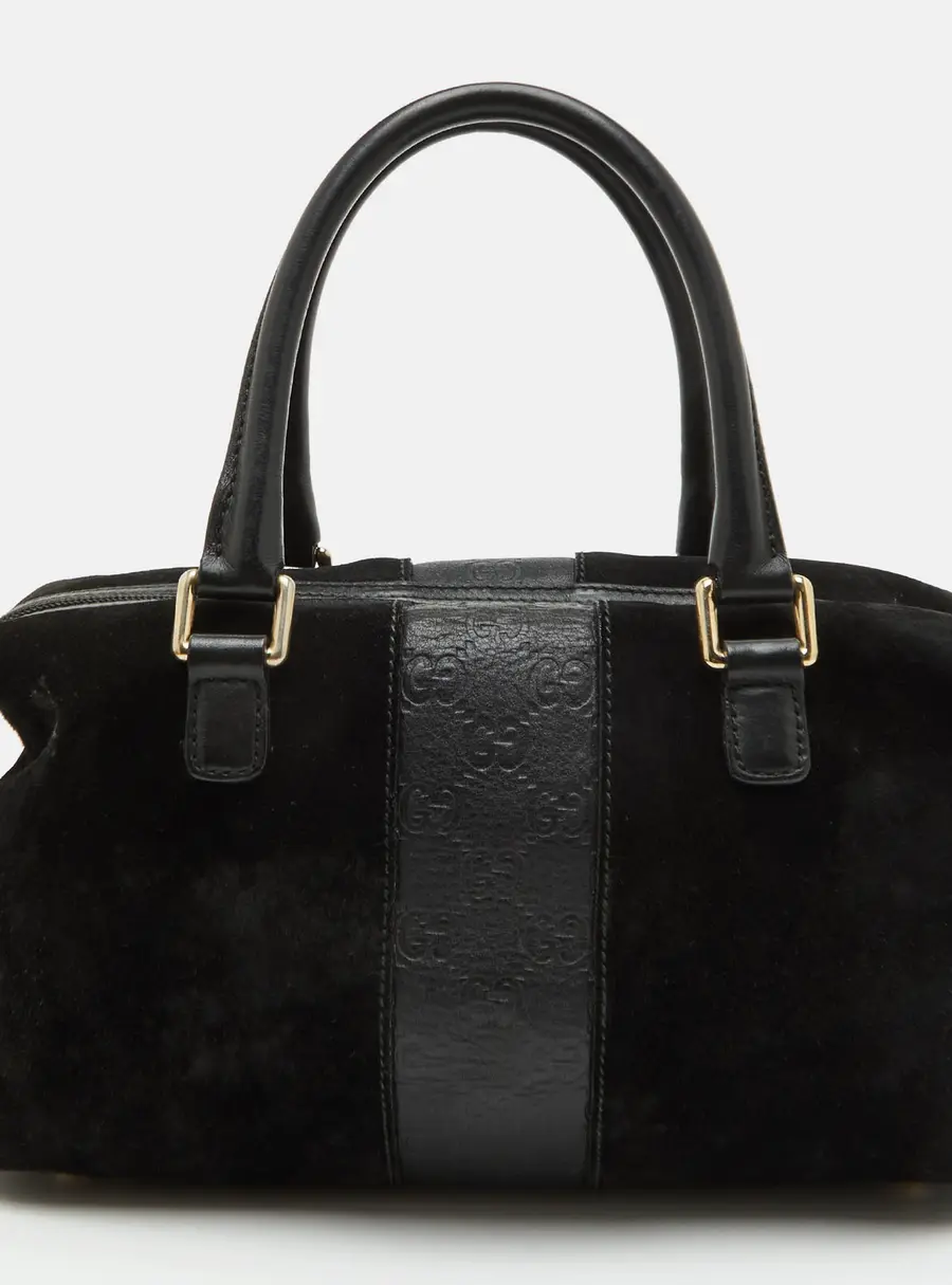 Gucci Black Guccissima Leather and Suede Satchel