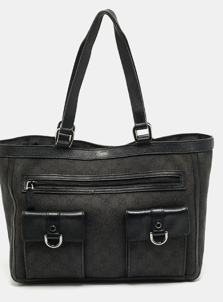 Gucci Abbey Pocket Black GG Canvas and Leather Tote