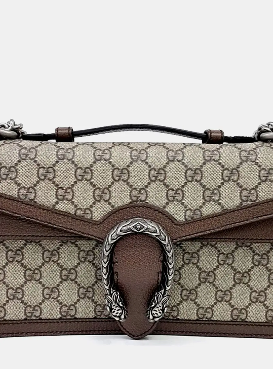 Gucci Brown Leather and PVC Dionysus Gg Top Handle Bag