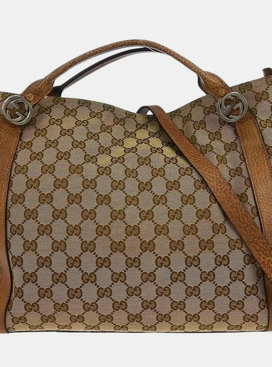Gucci Interlocking G Tote Medium Beige GG Canvas Leather Shoulder Bag