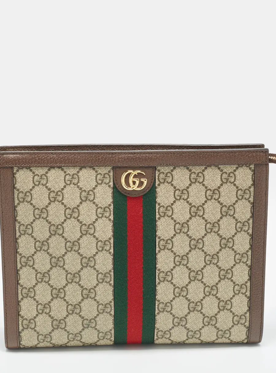 Gucci Ophidia Brown/Beige GG Supreme Canvas and Leather Pouch