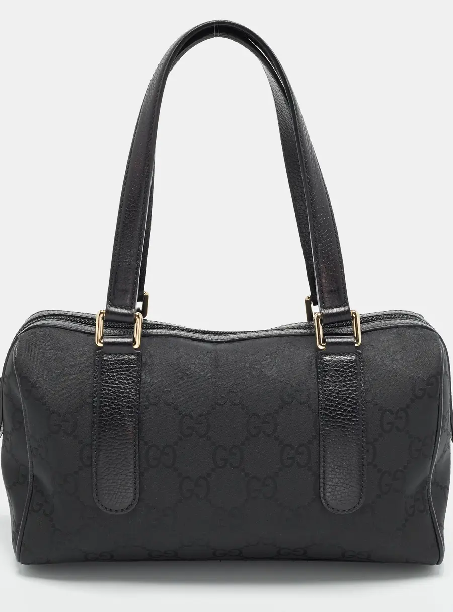 Gucci Small Black GG Nylon Boston Bag