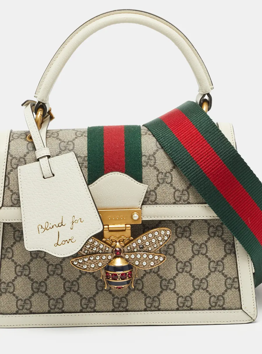 Gucci Queen Margaret Small Off White/Beige GG Supreme Canvas and Leather Top Handle Bag