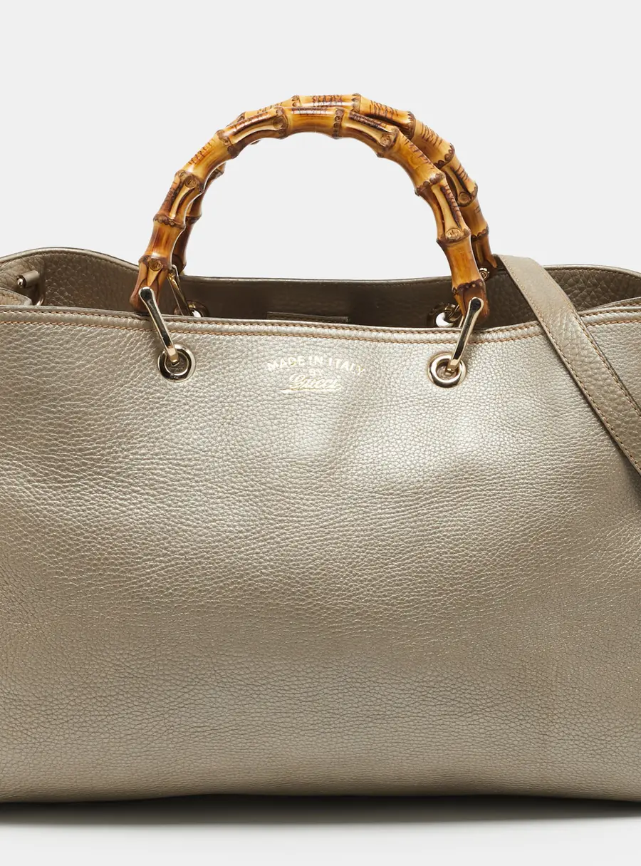 Gucci Bamboo Large Gold Leather Shopper Tote