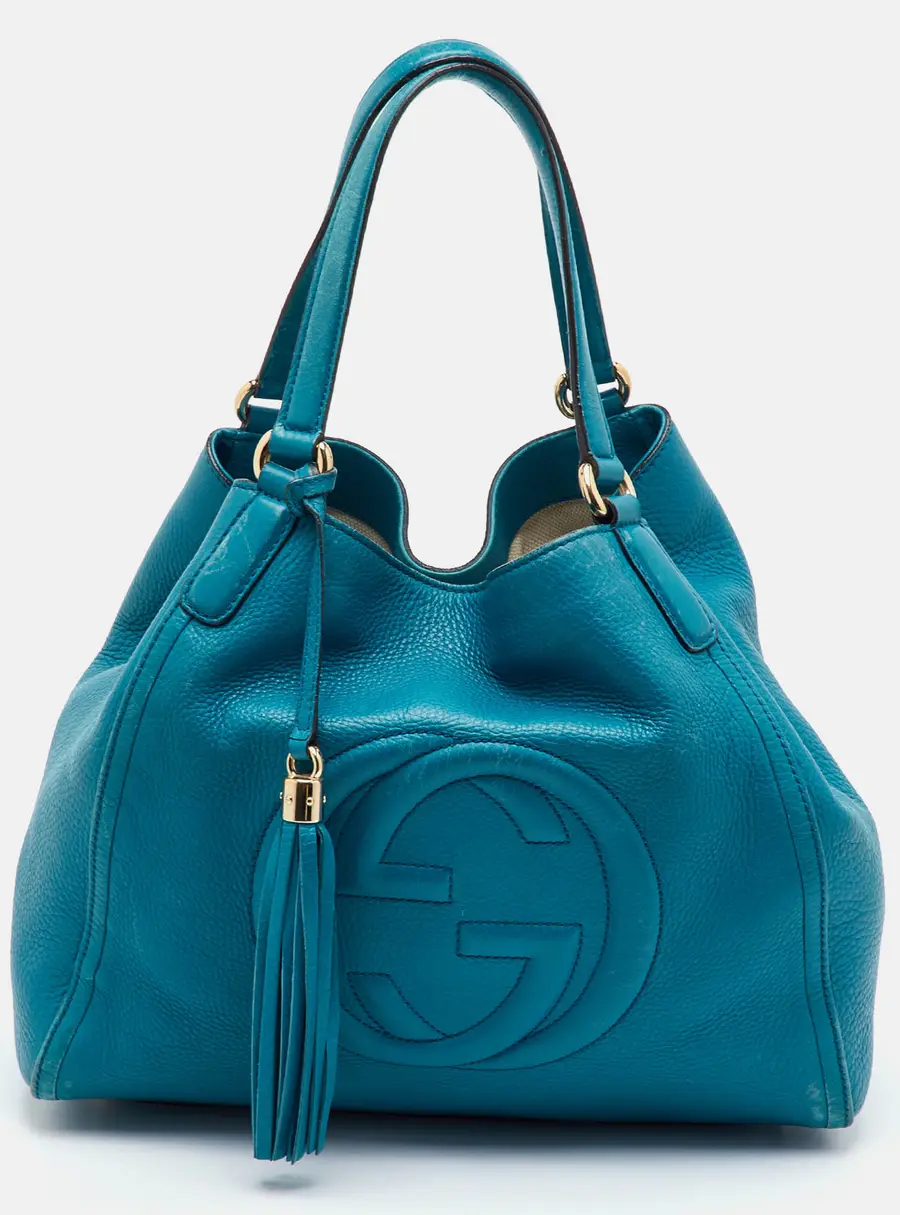Gucci Soho Tassel Medium Blue Leather Shopper Tote
