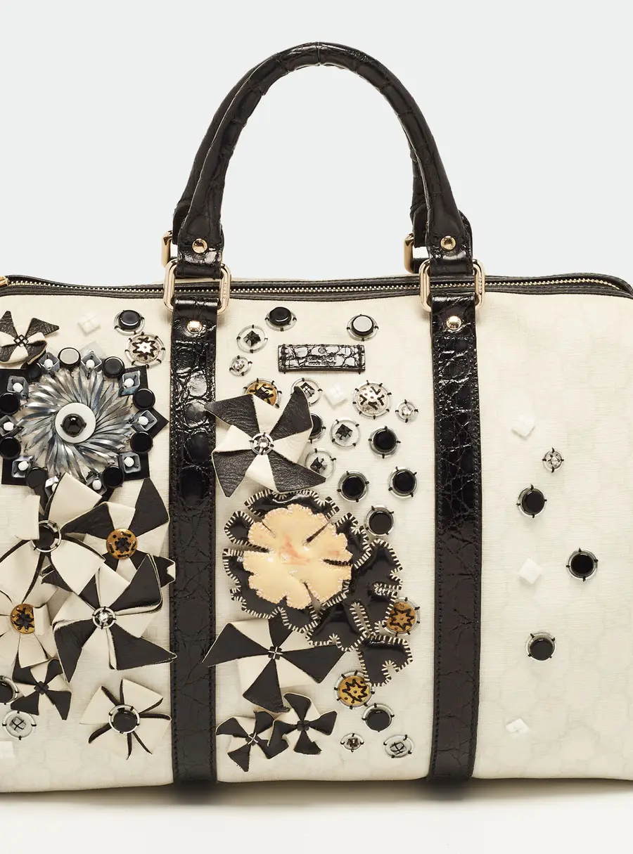 Gucci Joy Medium White/Black GG Supreme Canvas Embellished Satchel