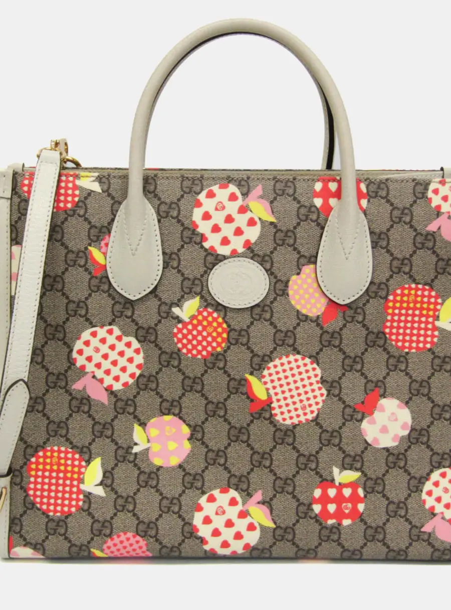 Gucci Les Pommes Small Beige GG Supreme Coated Canvas Tote Bag