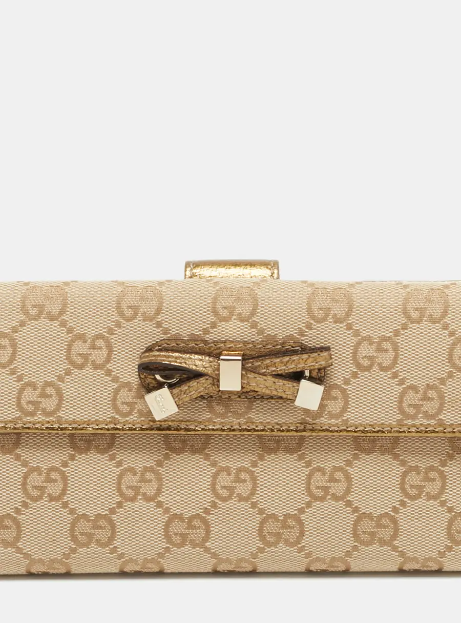Gucci Princy Beige/Gold GG Canvas and Leather Continental Wallet