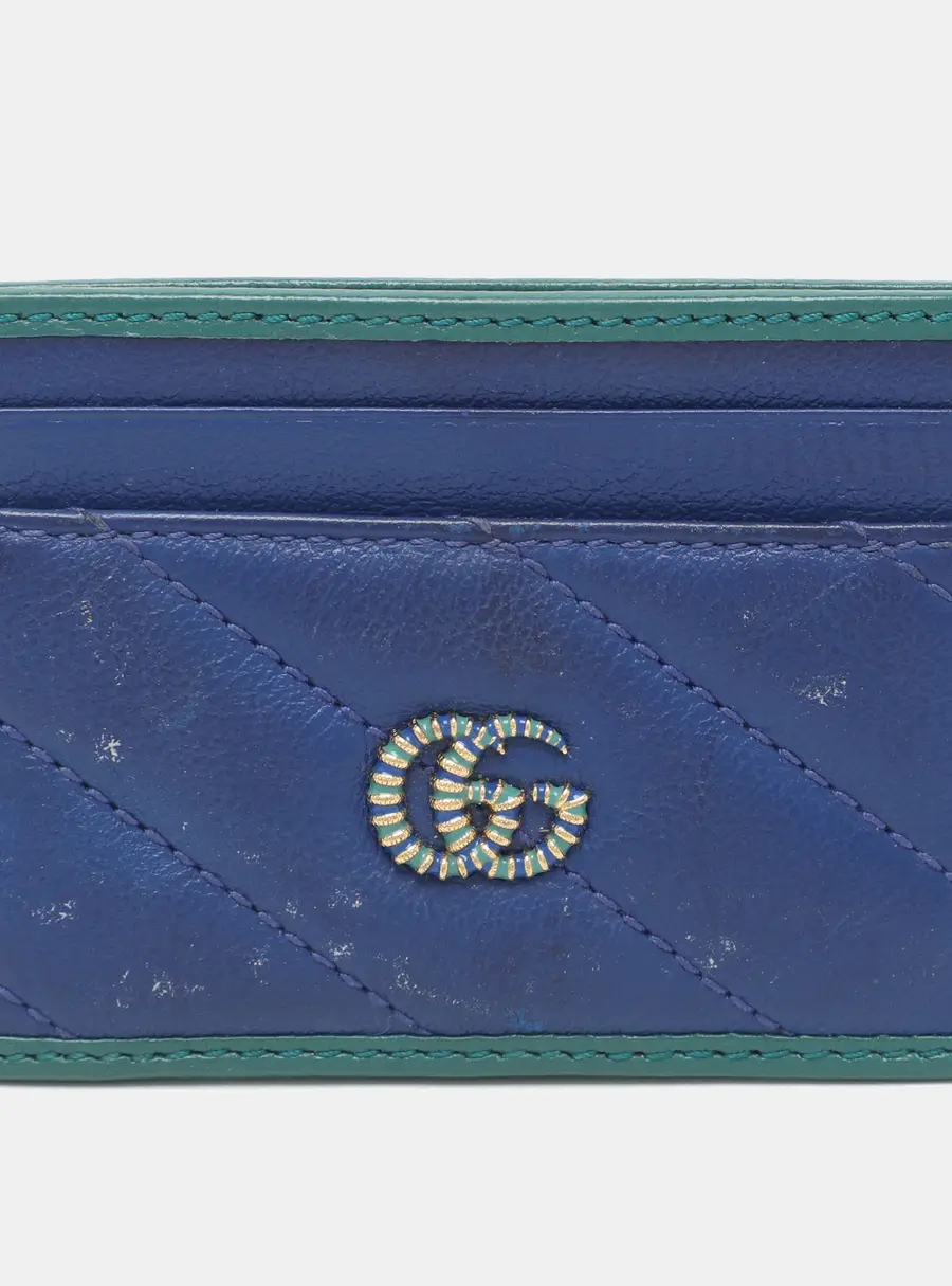 Gucci Torchon GG Marmont Blue/Green Matelasse Leather Card Holder
